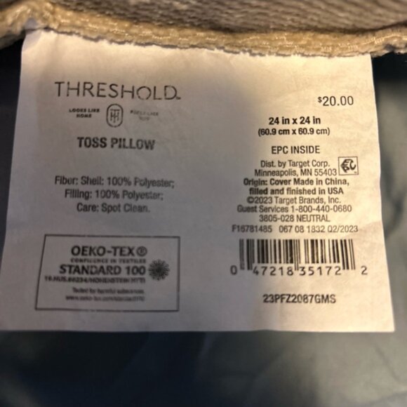 3pc Threshold oversize toss pillows tan Cream and Pillow 3pc Set 24” by 24” - Picture 4 of 4